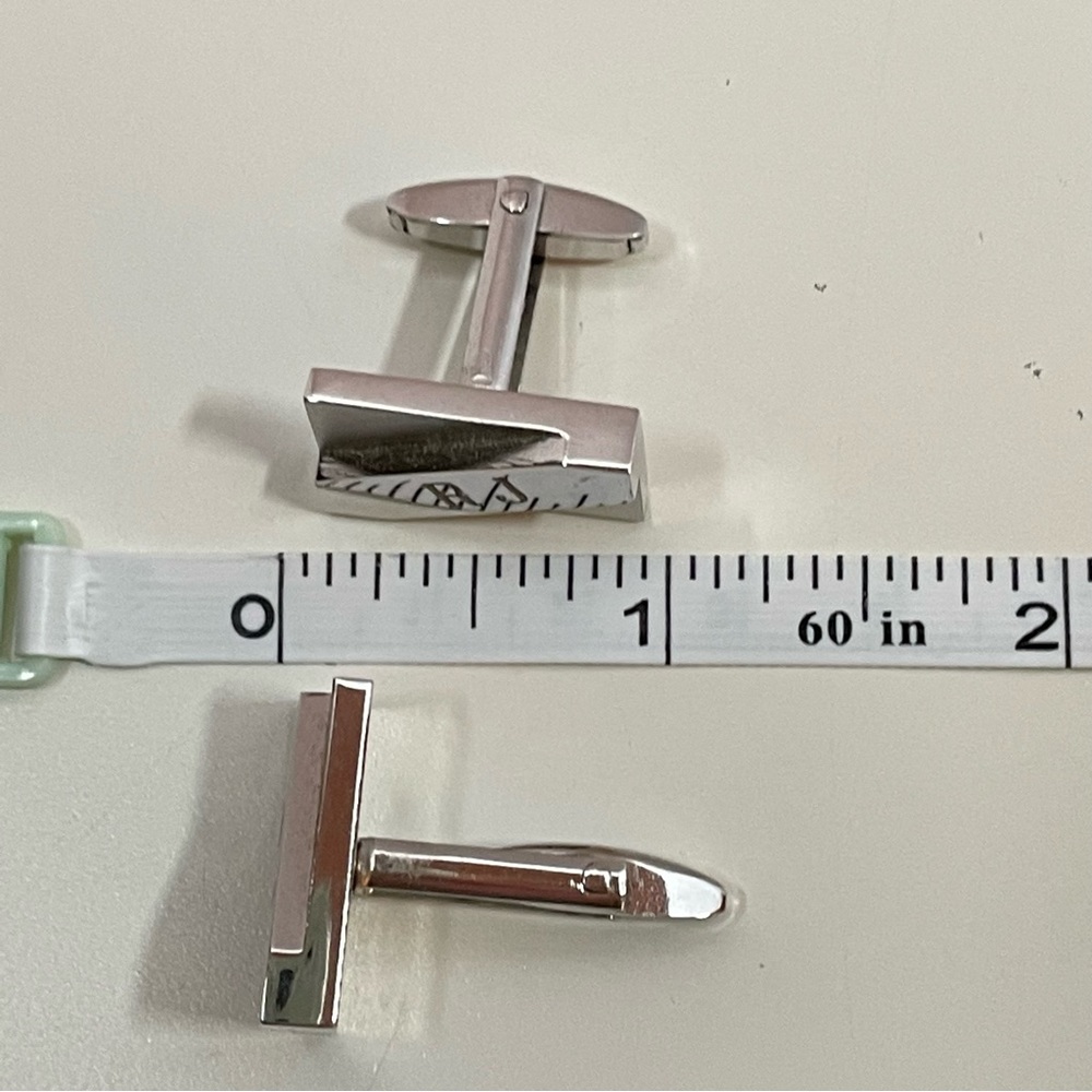 Vintage Metallic Silver Tone Monogramed "RJ"  Classy Preppy Retro Cufflinks - Picture 4 of 6